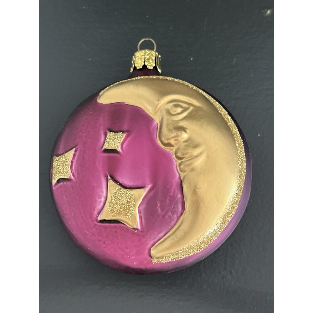 Christborn Germany Blown Glass Moon Ornament Celestial Purple Whimsigoth Vintage
